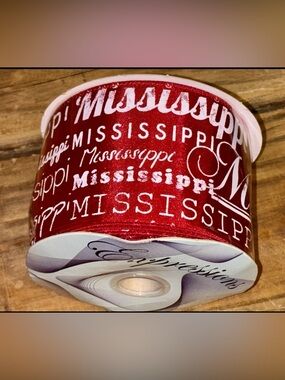 NEW • MISSISSIPPI • Red&White • Distressed Fonts
• Wired Edge Ribbon - 2.5" x 10
